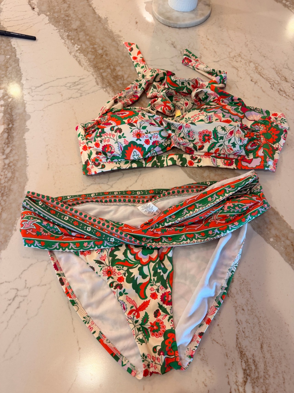 Two-Piece Swim Bikini in Green & Red